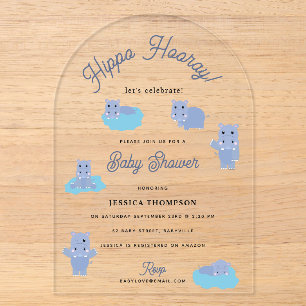 Invitations En Acrylique Hippopotame Mignon Hip Hippo Hourra Baby Shower