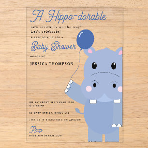 Invitations En Acrylique Hippopotame Mignon Hippo-dorable Baby Shower