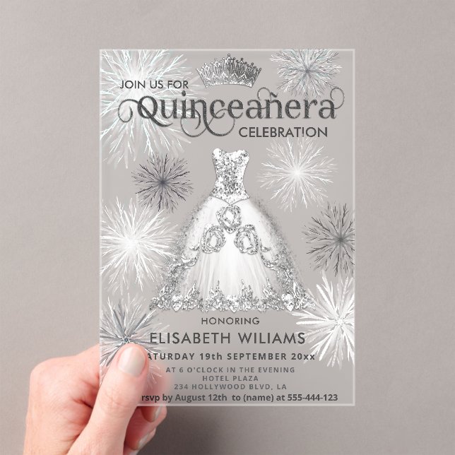 Invitations En Acrylique Hiver merveilleux Snowflakes tiara Quinceañera (In situ (ordinateur de poche))