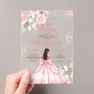 Invitations En Acrylique Hiver Rose Rose Or Floral Princesse Mis Quince