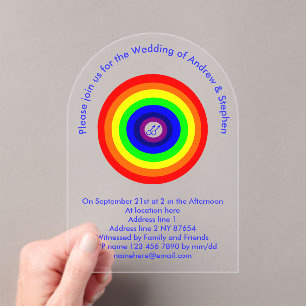 Invitations En Acrylique Hommes gays Ronde Arc-en-ciel Mariage personnalisé