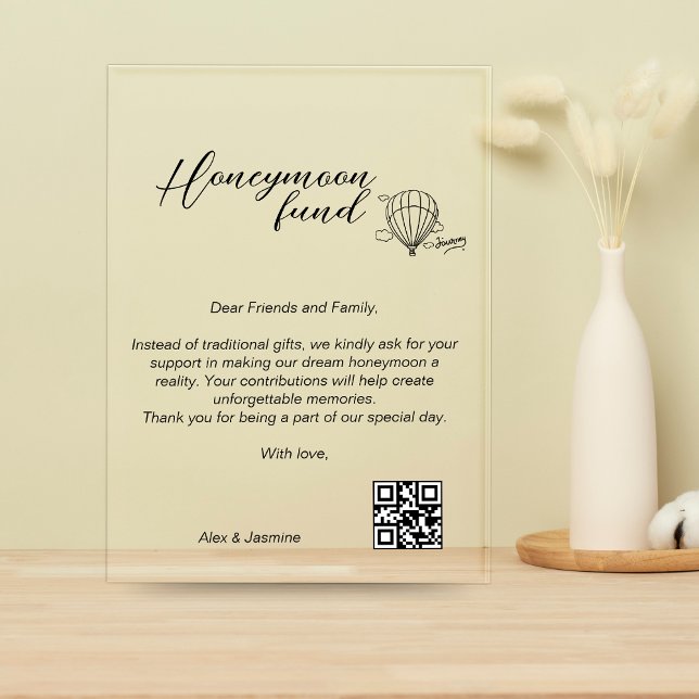 Invitations En Acrylique Honeymoon Wish Qr Code Voyage Fonds Demander un ca (Honeymoon Wish Qr Code Travel Fund Request Gift Acrylic Invitations)