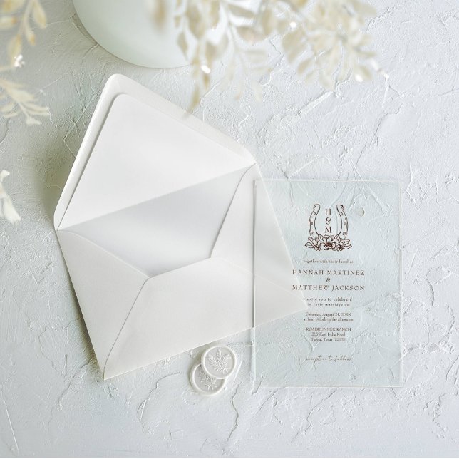Invitations En Acrylique Horseshoe & Floral Western Country Boho Mariage (Créateur téléchargé)
