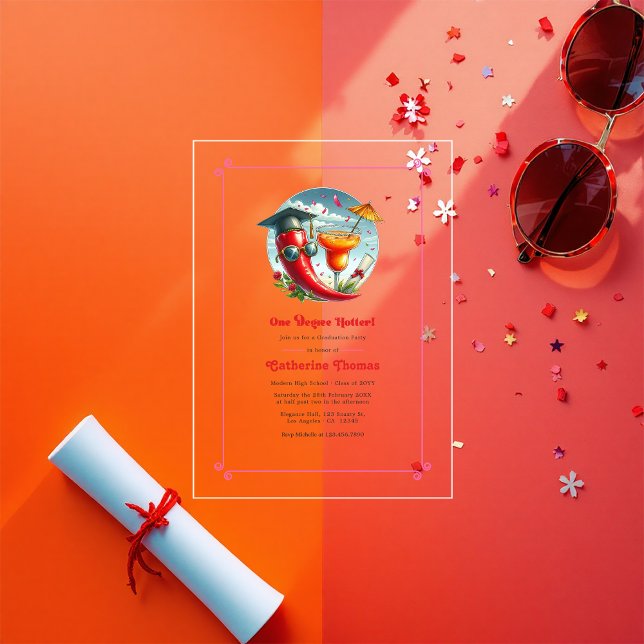 Invitations En Acrylique Hot Pink Un degré Hotter Graduation Party (Hot-Pink One Degree Hotter Graduation Party Acrylic Invitations)