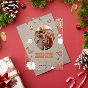 Invitations En Acrylique Howdy Retro Western Family Photo Carte de Noël