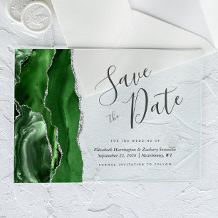 Invitations En Acrylique Hunter Green Silver Agate Enregistrer la carte de 