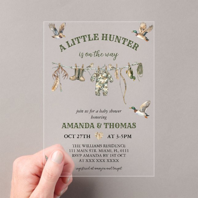 Invitations En Acrylique Hunting Boy Baby Shower  (In situ (ordinateur de poche))