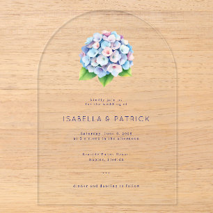 Invitations En Acrylique Hydrangea à l'aquarelle bleu élégant