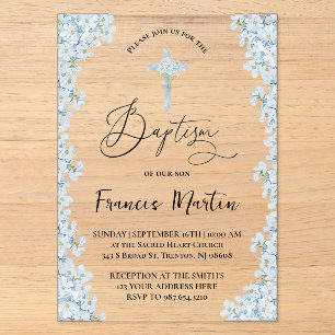Invitations En Acrylique Hydrangea Baptême