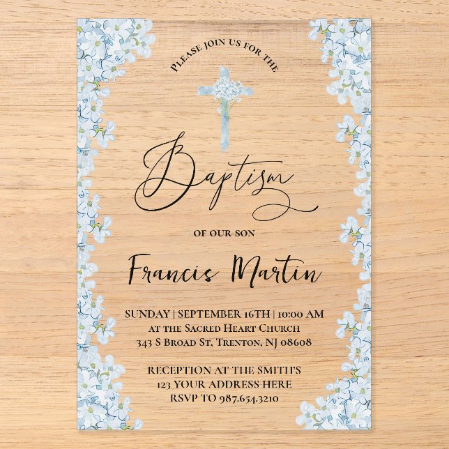 Invitations En Acrylique Hydrangea Baptême (Recto)