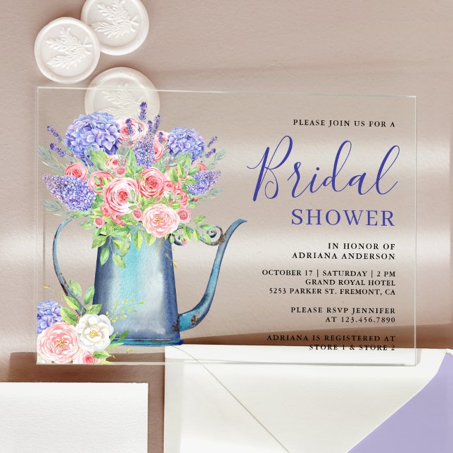 Invitations En Acrylique Hydrangea Violette Roses Roses Blush Mariage (Créateur téléchargé)