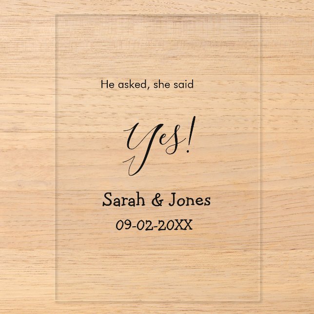 Invitations En Acrylique Il a demandé elle a dit oui engagement simple mini (Recto)