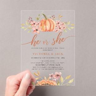 Invitations En Acrylique Il ou elle tombe Citrouille Rustic Boho Genre Reve