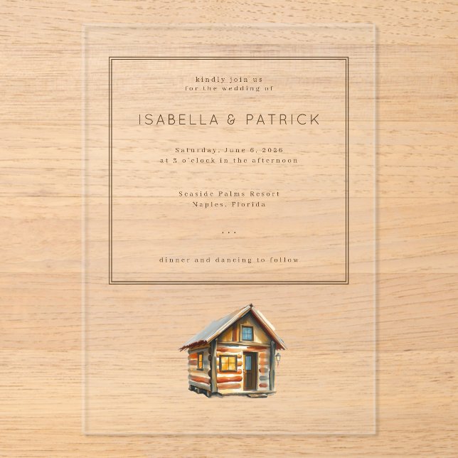 Invitations En Acrylique Illustration de chalet rustique cosy (Recto)