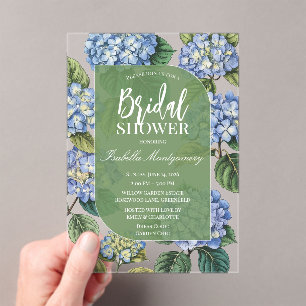 Invitations En Acrylique Illustration de Hydrangea Bleu pour Baby Shower de