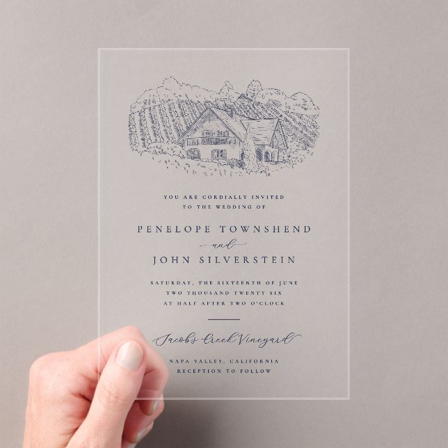 Invitations En Acrylique Illustration de mariage classique de vignoble rust (In situ (ordinateur de poche))