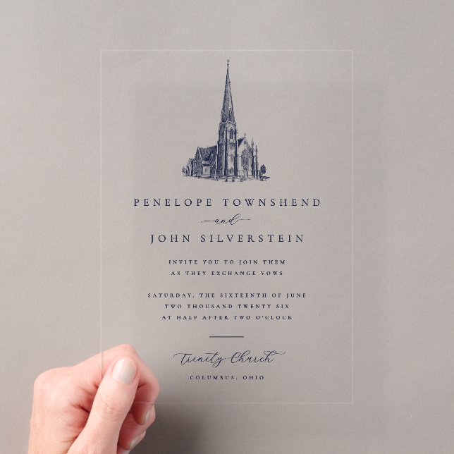 Invitations En Acrylique Illustration de mariage d'église vintage élégante (In situ (ordinateur de poche))