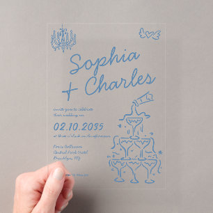 Invitations En Acrylique Illustration de mariage fantaisiste et ludique des