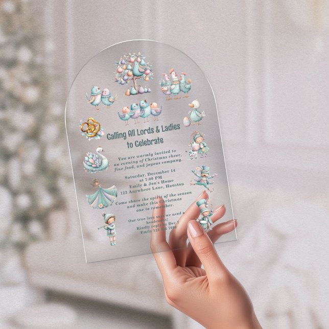 Invitations En Acrylique Illustration du Pastel Whimsical 12 Jours de Noël (Créateur téléchargé)