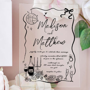 Invitations En Acrylique Illustrations dessinées à la main Doodles Wedding