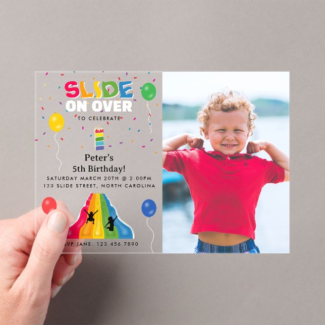 Invitations En Acrylique Indoor Slide Park Kids Playground Birthday Photo (In situ (ordinateur de poche))