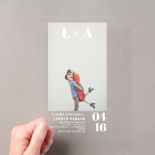 Invitations En Acrylique Initiales de mariage photo minimalistes modernes e