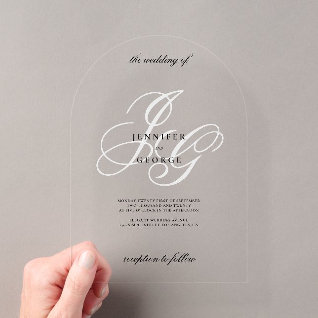 Invitations En Acrylique Initiales de monogramme élégantes mariage romantiq (In situ (ordinateur de poche))