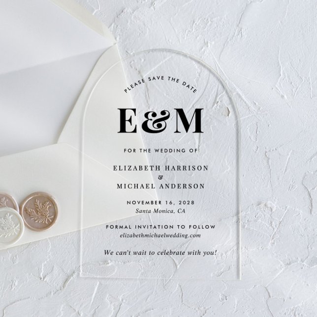 Invitations En Acrylique Initiales de monogramme moderne en forme d'arche p (Make your day unforgettable with stunning arch acrylic save the dates—modern, elegant, unique!)