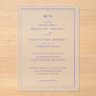 Invitations En Acrylique Initiales Marines Sophistiquées