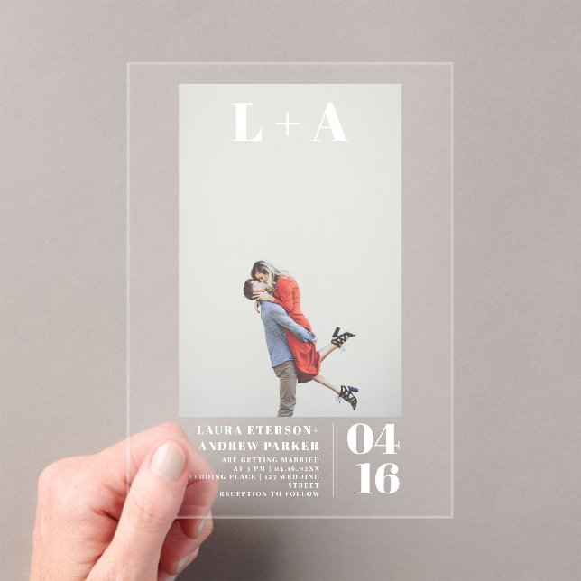 Invitations En Acrylique Initiales minimalistes audacieuses modernes photo  (In situ (ordinateur de poche))