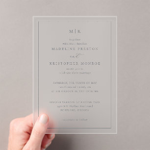 Invitations En Acrylique Initiales Monochromes Élégantes