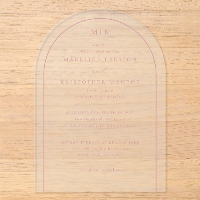 Invitations En Acrylique Initiales Noir Élégant Rose (Recto)