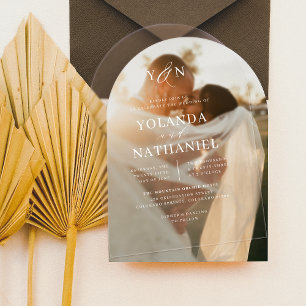 Invitations En Acrylique Initiales simples Élégant Mariage d'arc de calligr