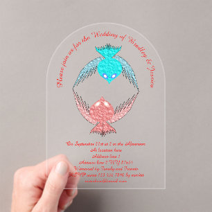 Invitations En Acrylique Inséparables roses et bleus mignons Mariage person
