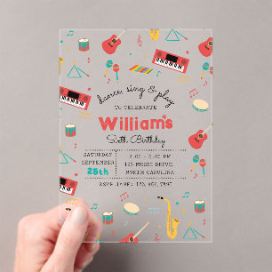 Invitations En Acrylique Instruments de musique Musique Thème Anniversaire