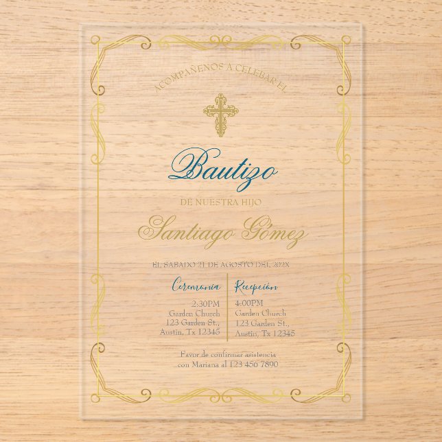 Invitations En Acrylique Invitación de bautismo para niño (Recto)