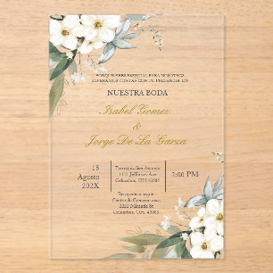 Invitations En Acrylique Invitacion de boda en espanol con flanca