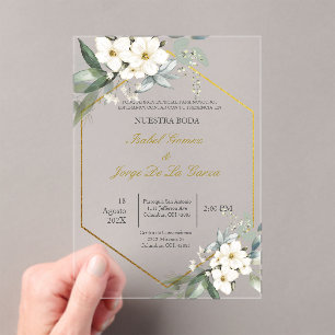 Invitations En Acrylique Invitacion de boda en espanol con flanca