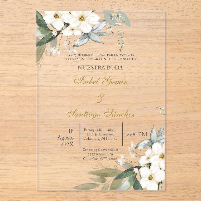 Invitations En Acrylique Invitación en Español para boda (Recto)