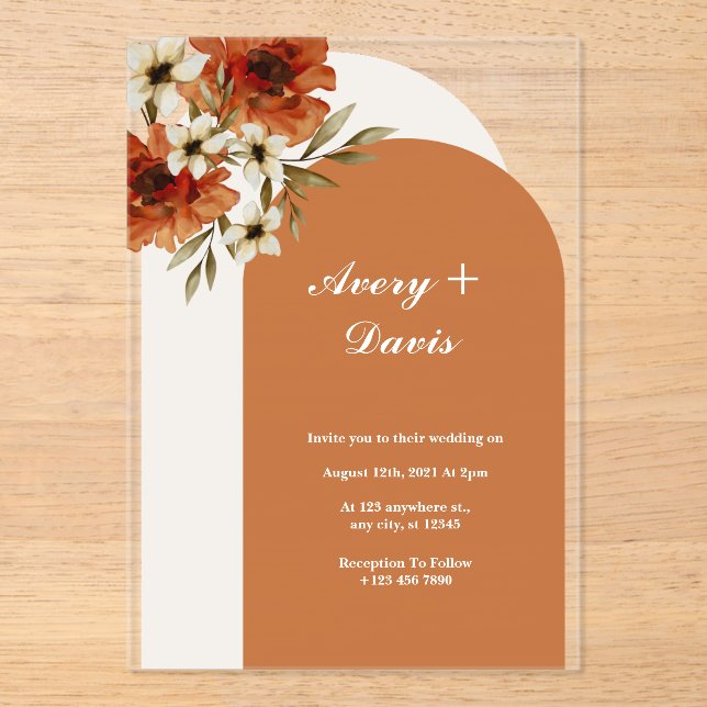 Invitations En Acrylique Invitations de mariage acrylique Boho esthétique p (Recto)