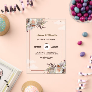 Invitations En Acrylique Invitations de mariage acrylique Brown et blanc ru