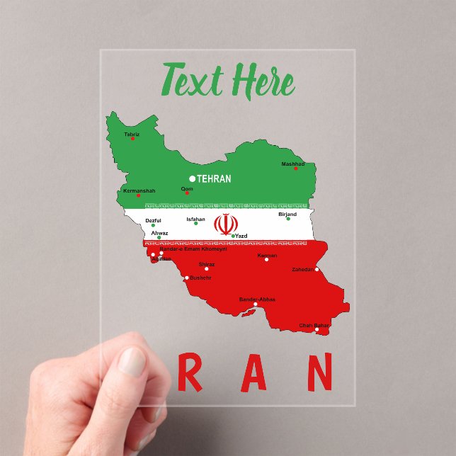Invitations En Acrylique Iran Map with Flag and Emblem (In situ (ordinateur de poche))