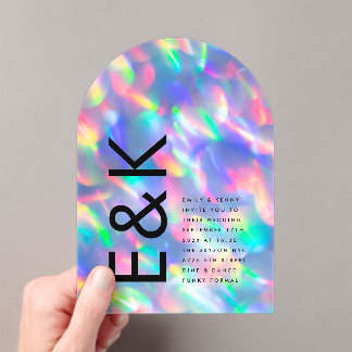 Invitations En Acrylique Iridescente Ultra Moderne Mariage Monogramme