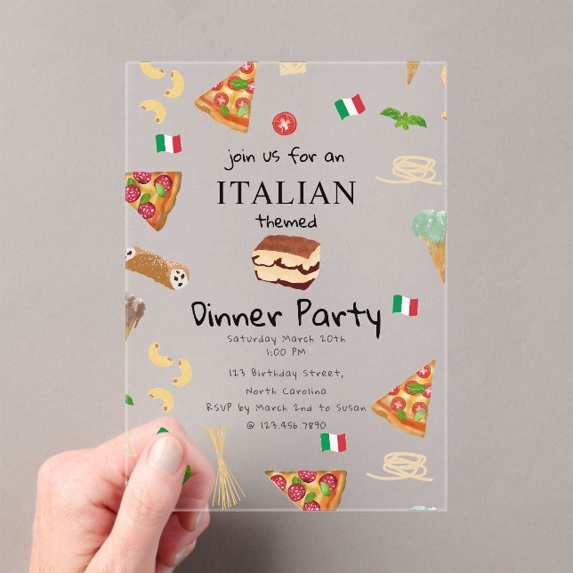 Invitations En Acrylique Italian Food Pizza & Pasta Dinner Party Theme (In situ (ordinateur de poche))