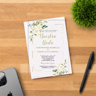 Invitations En Acrylique Ivoire Blanc Floral Or Nuestra Boda Calligraphie