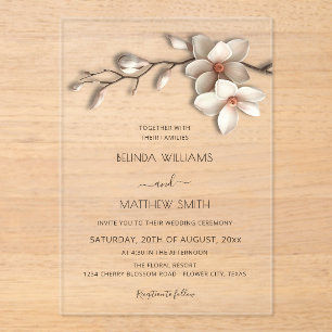 Invitations En Acrylique Ivory 3D Magnolia Fleur Mariage Clair