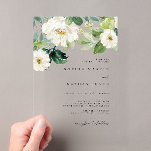 Invitations En Acrylique Ivory Floral Aquarelle Verdure Mariage