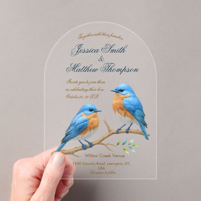 Invitations En Acrylique Ivory Pastel Lovebirds Romantique Bluebirds Mariag (In situ (ordinateur de poche))