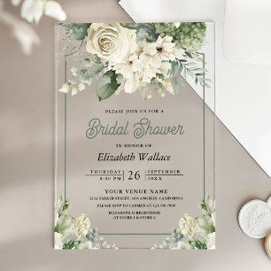Invitations En Acrylique Ivory Sage Vert Floral Mariage