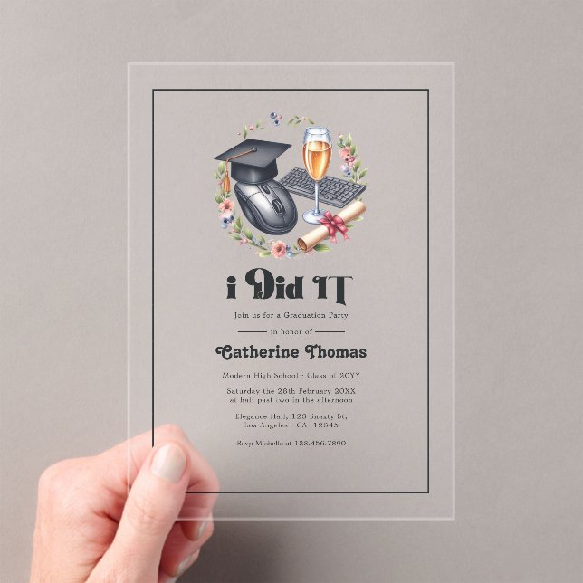 Invitations En Acrylique "J'ai fait l'informatique" Diplômé en informatique (In situ (ordinateur de poche))